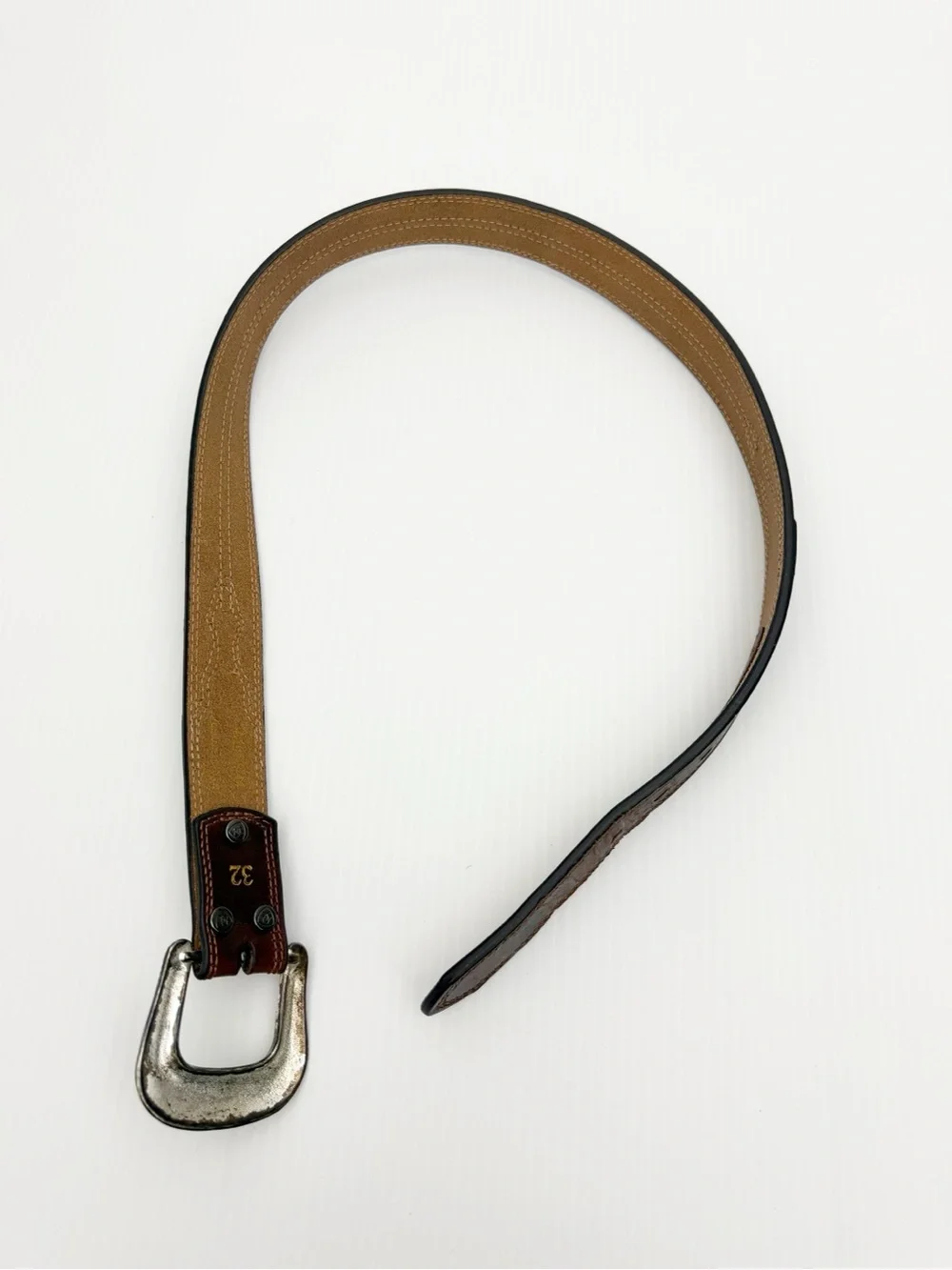 Ariat Genuine Brown Leather Silver Buckle Western Cowboy Belt
